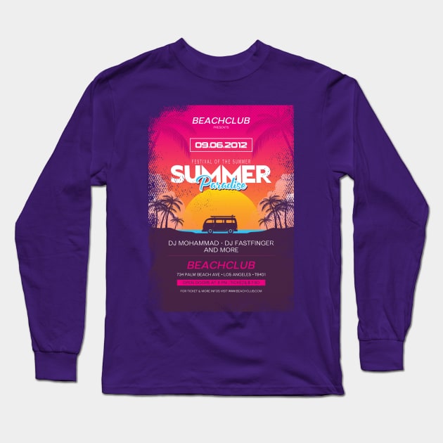 Beachclub Flyer Long Sleeve T-Shirt by SM Shirts